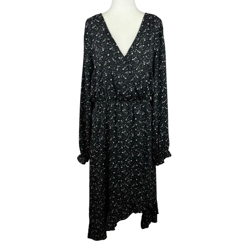 Carly Jean Womens Ditsy Floral Print Midi‎ Asymmetrical Dress Sz L Boho Festival
